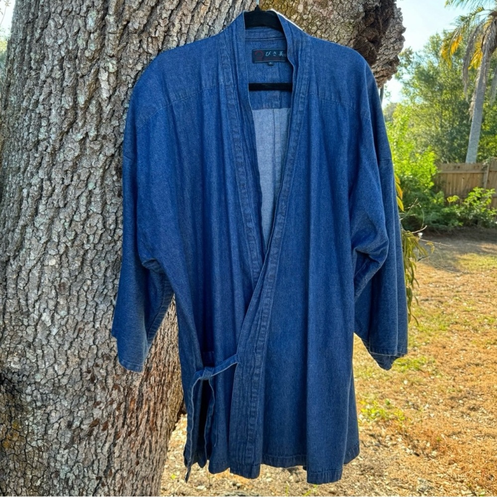 Vtg.Japanese Wabi Sabi Blue Denim Kimono Lightweight Jacket.Size XXL